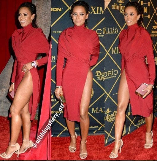 Mel B high slit red dress