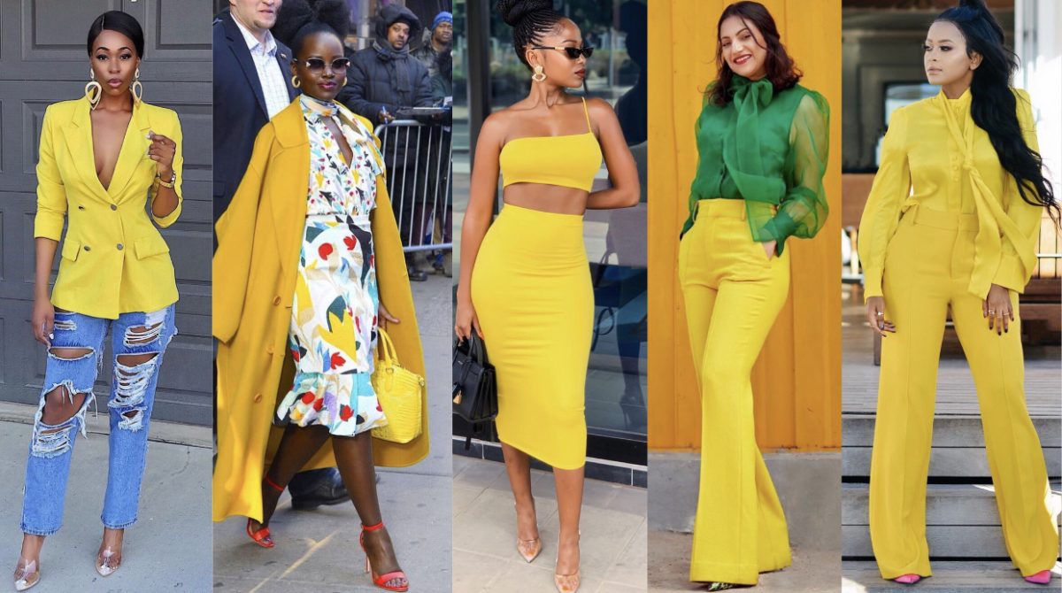 women in stylish yellow clothes