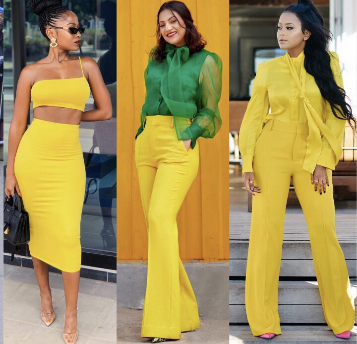 women in stylish yellow clothes