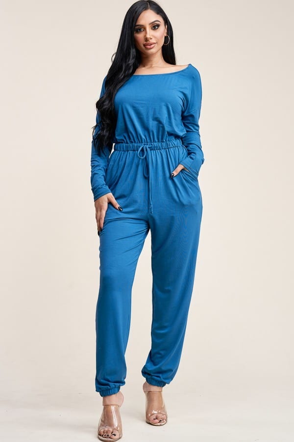 Nina Slouchy Long Sleeve Jumpsuit With Pockets For Fall Winter Spring Summer