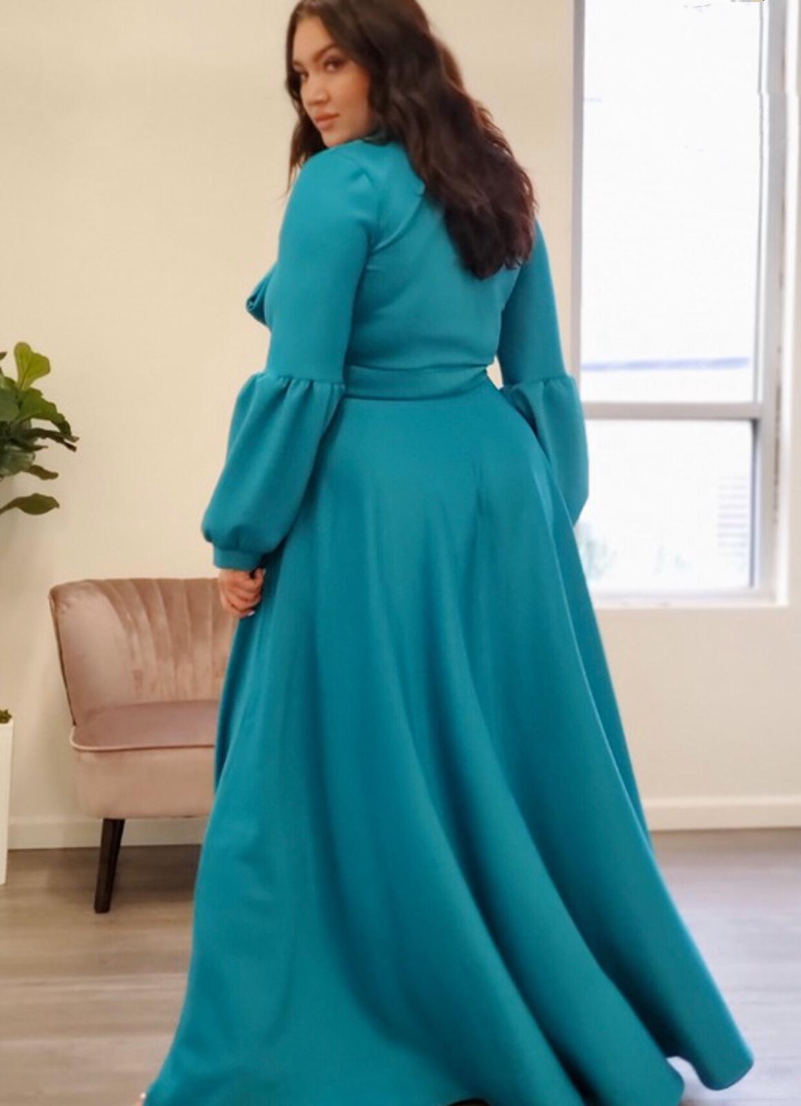 Zainab Flared Maxi Dress With Necktie - Large Sizes