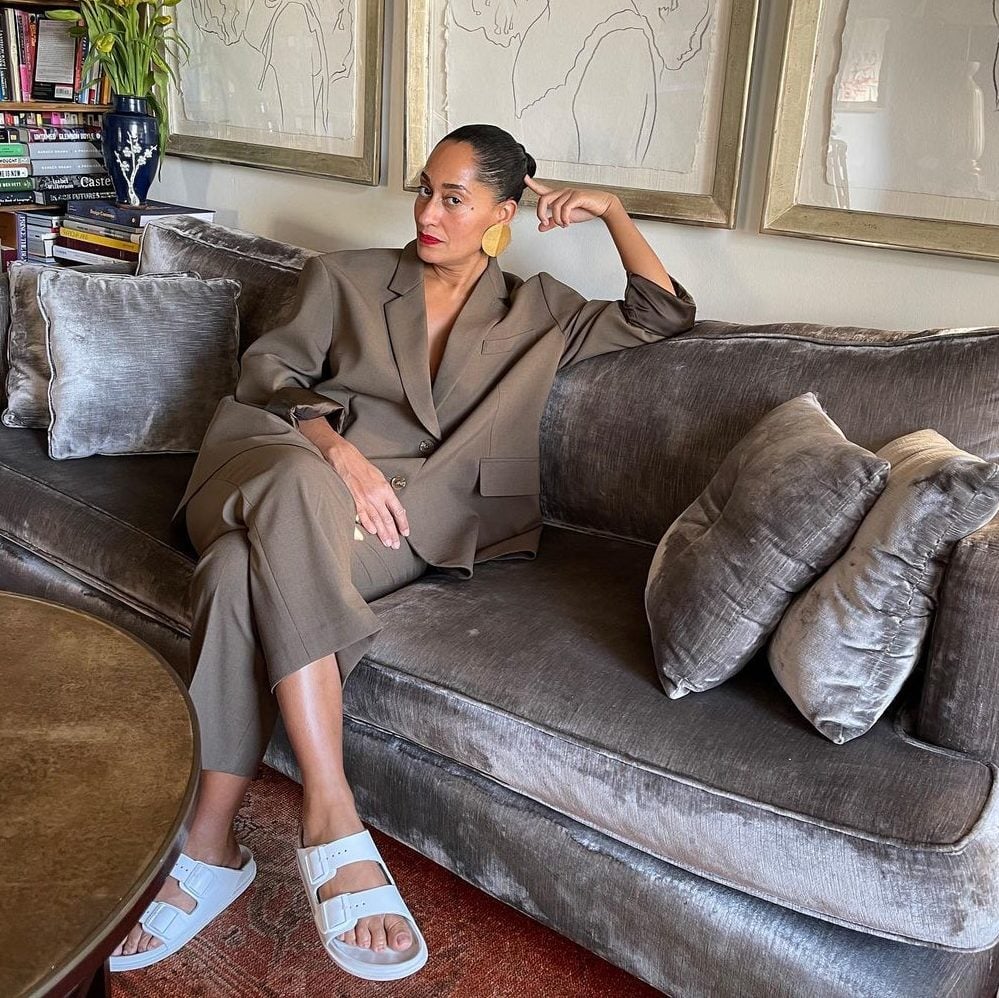 tracee-ellis-ross-wearing-birkenstock-arizona-eva-and-brown-suit