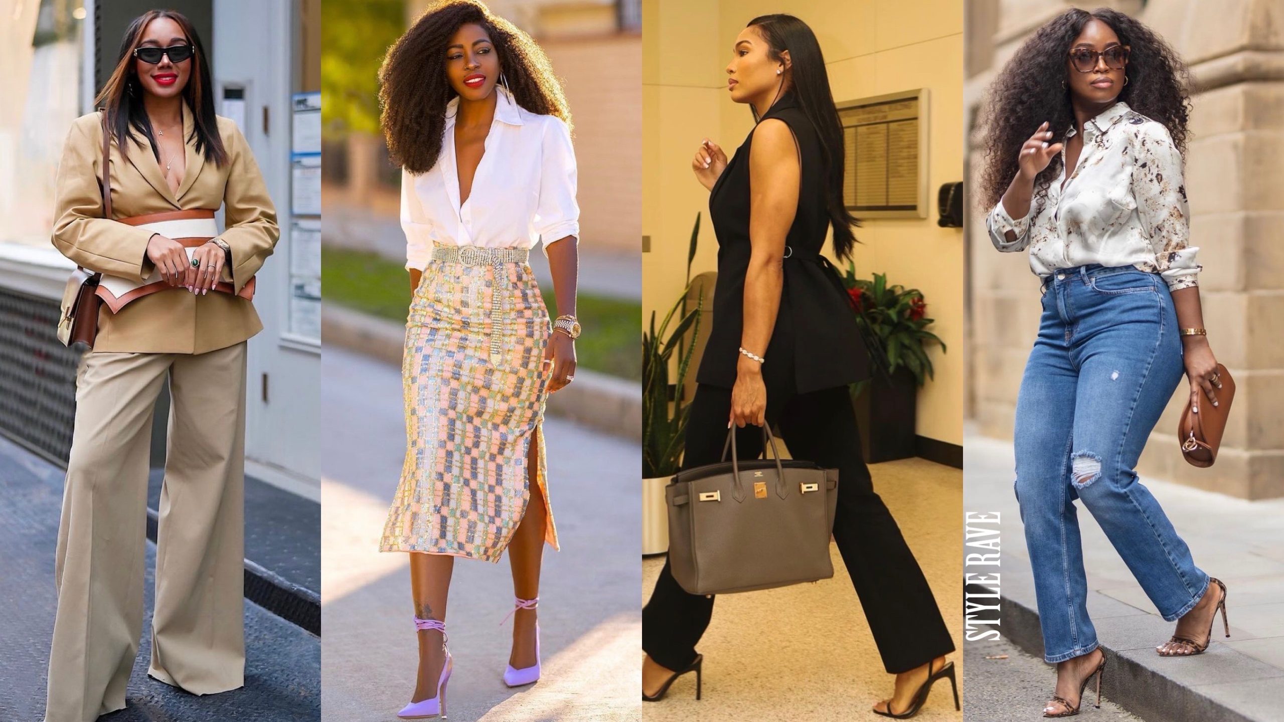four women wearing business casual looks for work