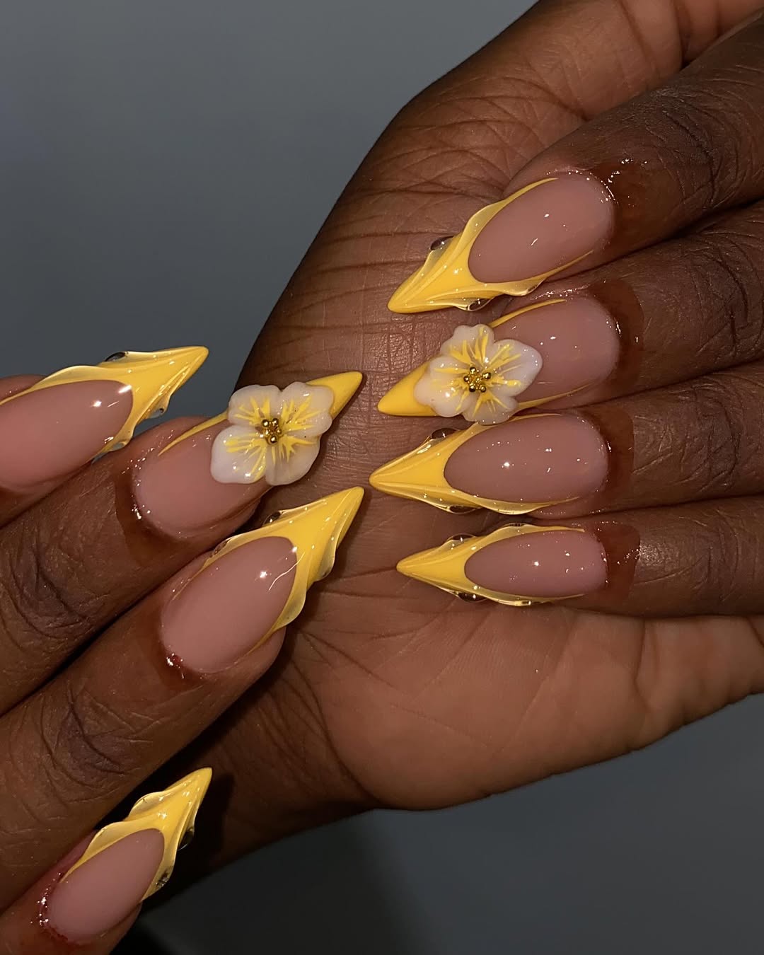 yellow floral nails