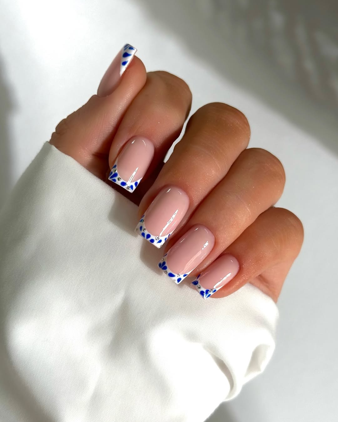 embellished french tip nails