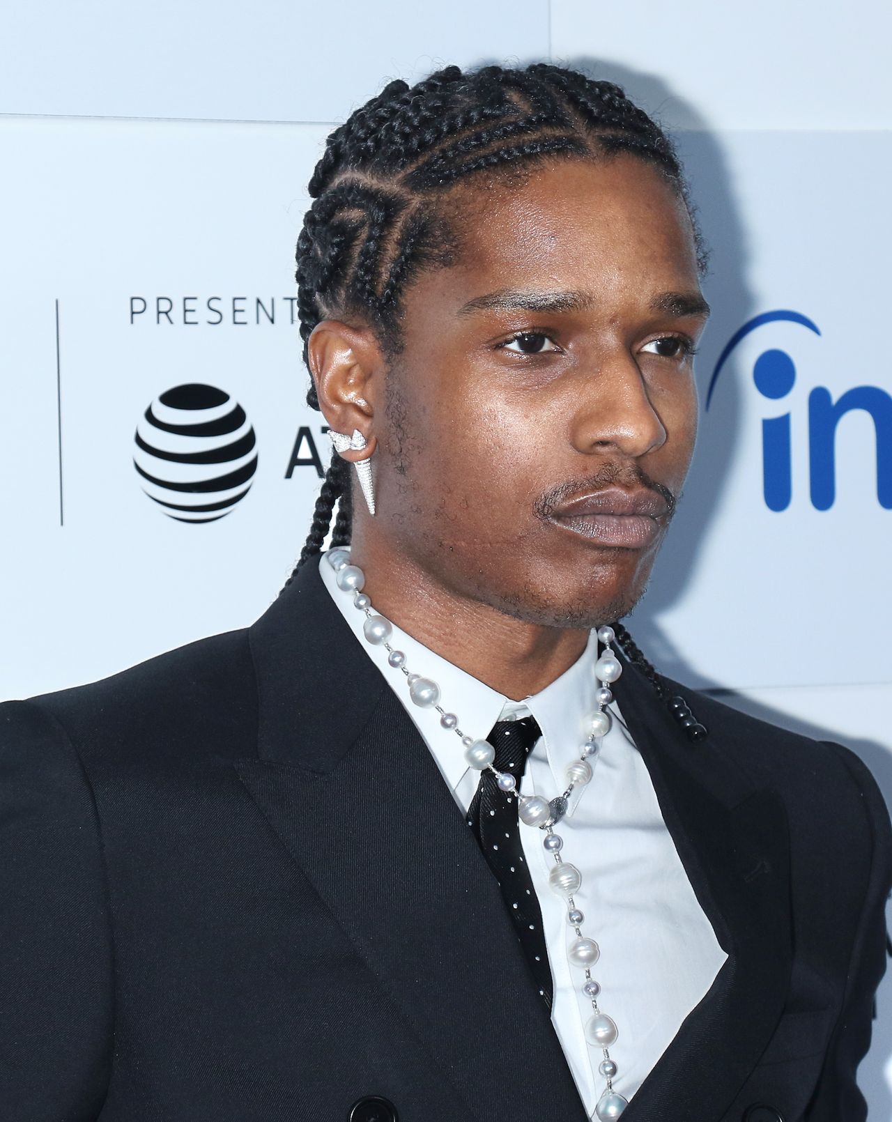 A$AP Rocky on pearl necklace