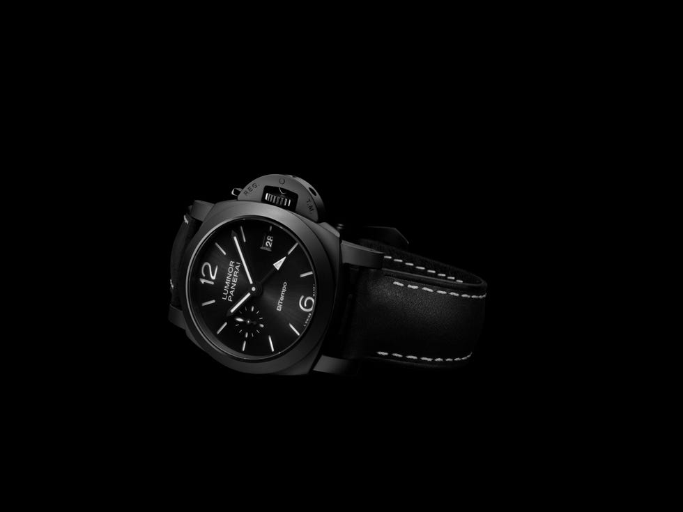 Черный ремешок из телячьей кожи и дополнительный каучуковый ремешок для Panerai Luminor GMT Ceramica