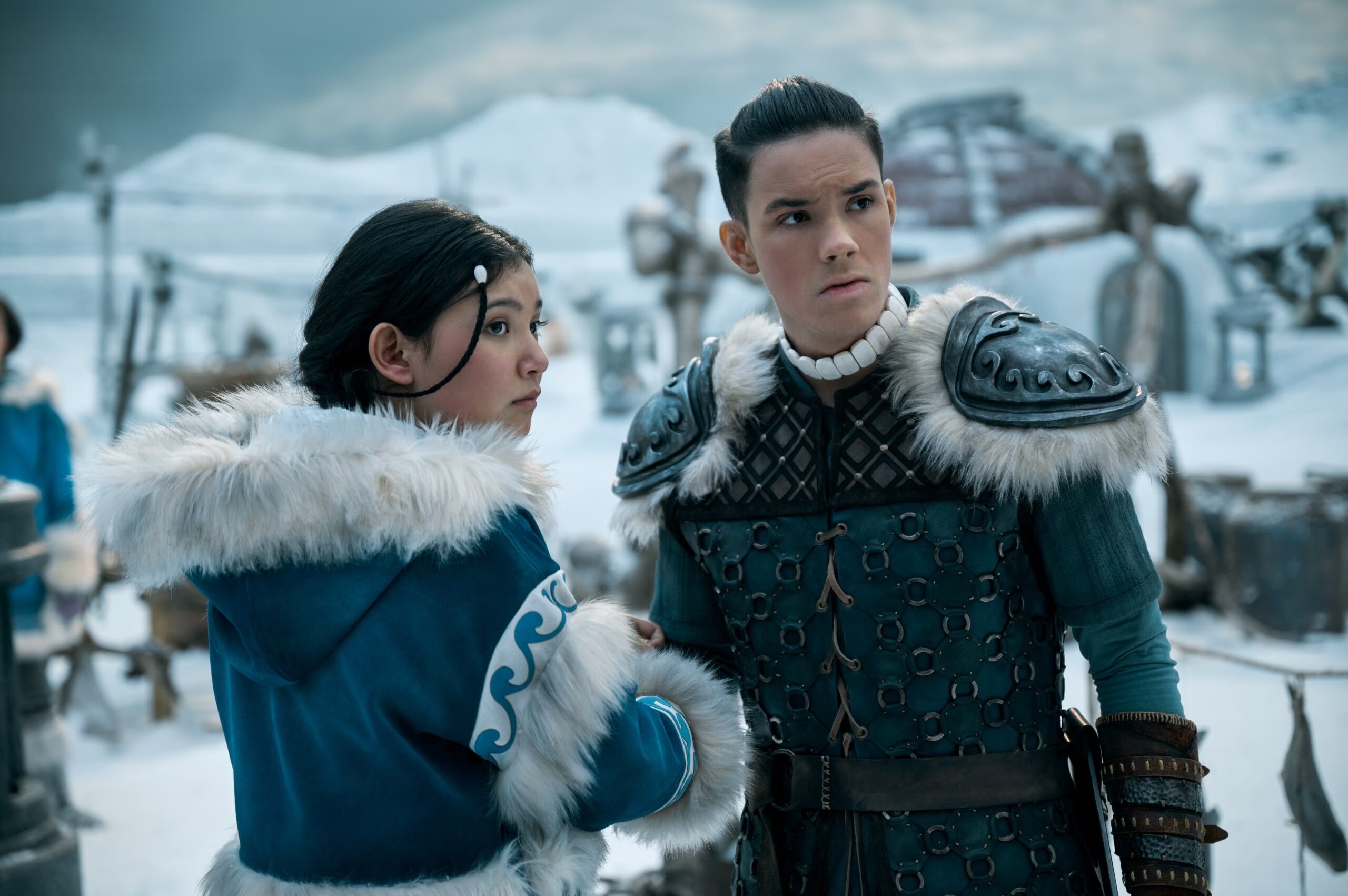 Kiawentiio as Katara and Ian Ousley as Sokka in Netflix’s live-action Avatar: The Last Airbender