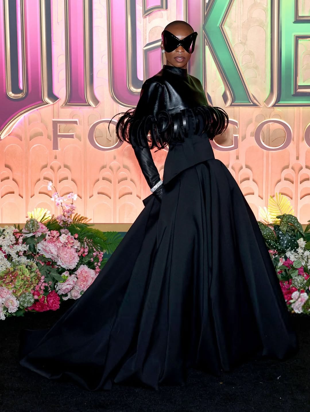 Cynthia Erivo in a custom Balenciaga gown at the Wicked: For Good premiere in New York City, styled with a dramatic structured bodice and minimalist accessories that highlight her bold, modern elegance.