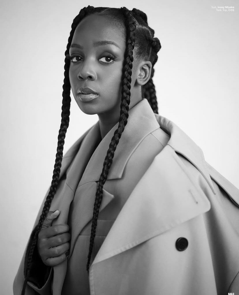 Thuso Mbedu wearing large, long braids transitioning from cornrows for Nineteen92 Magazine — Franca Fund Gala