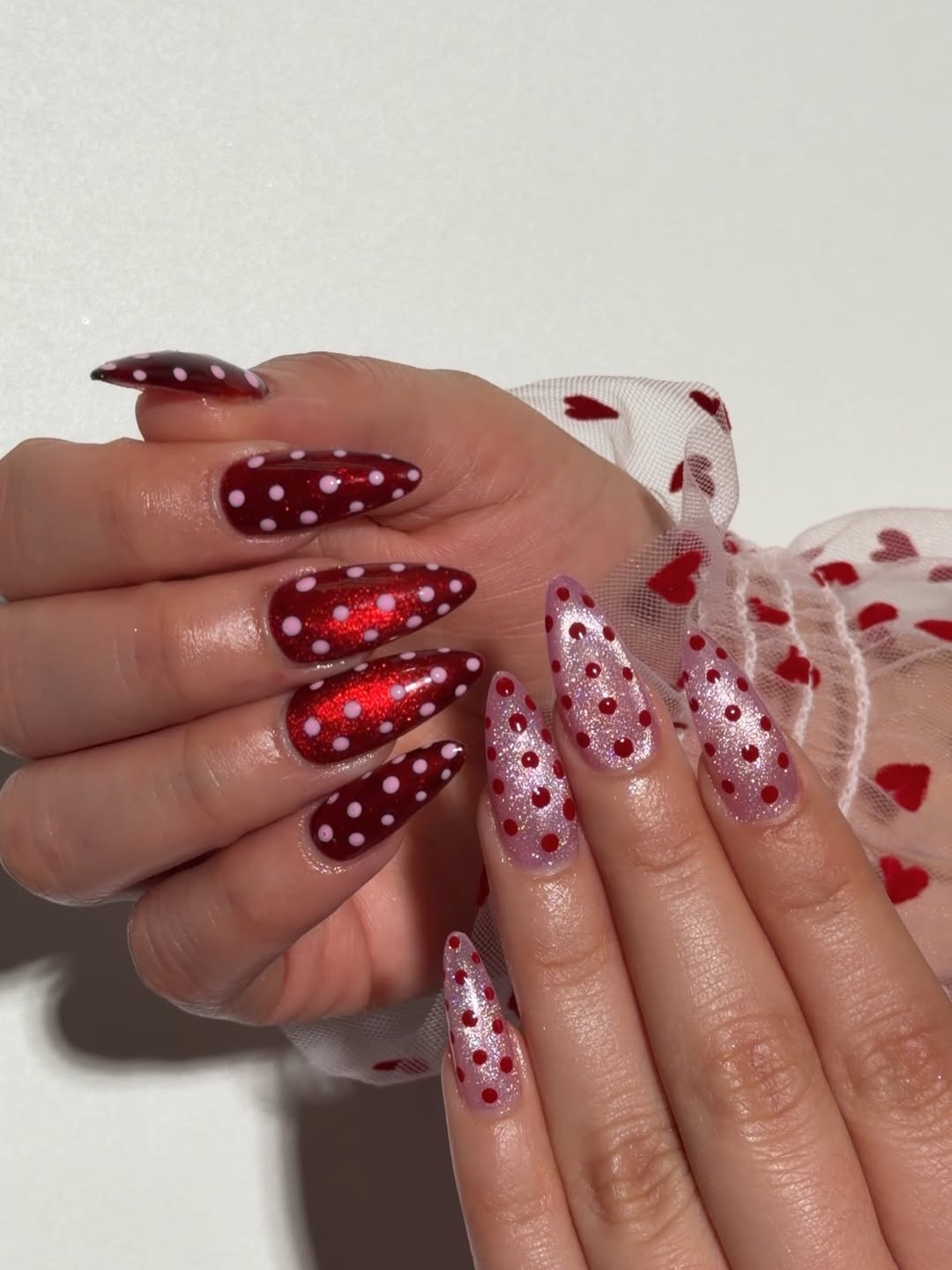 catseye polka dot nails for valentine's day