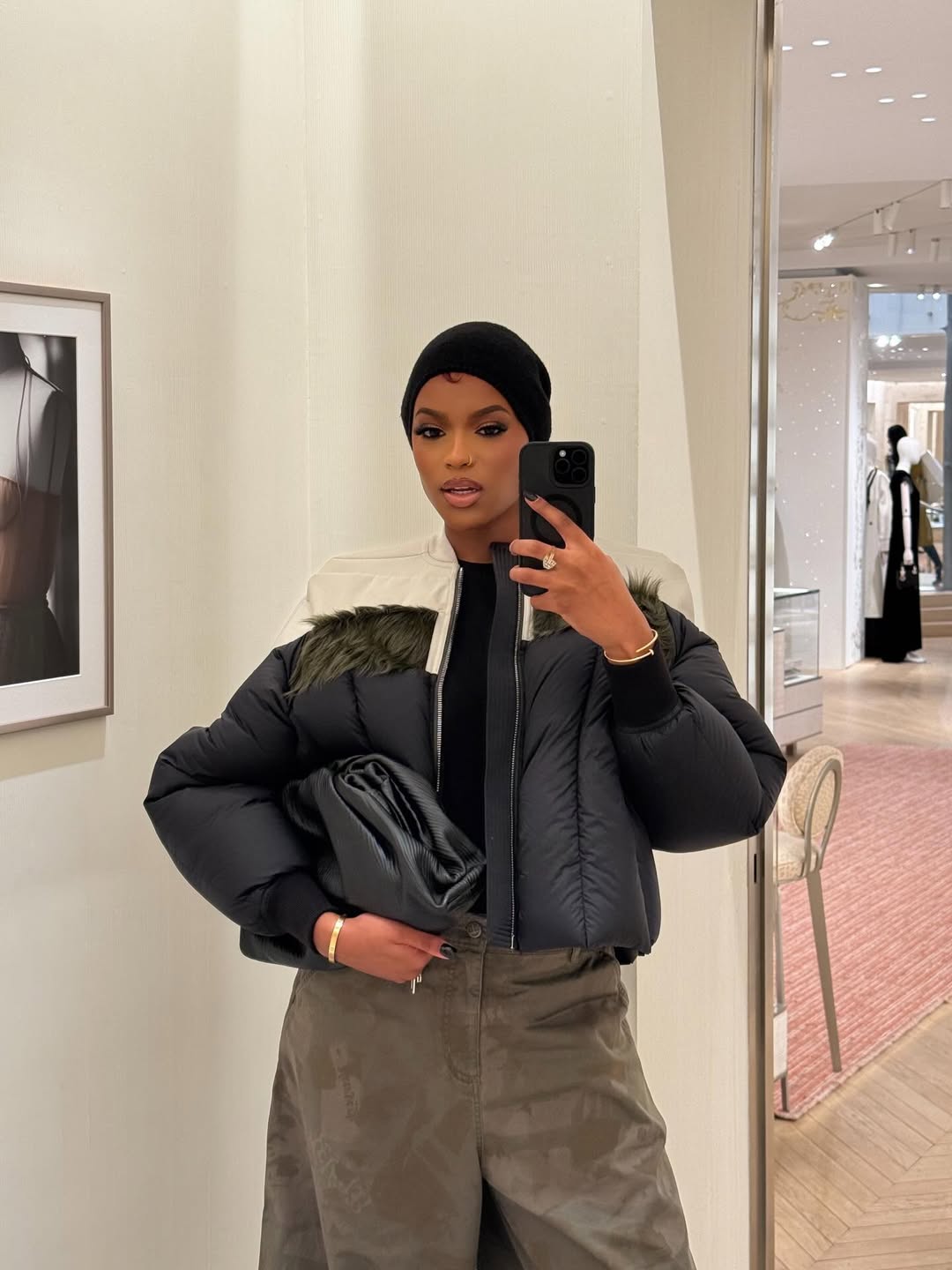 woman wearing puffer jacket for winter