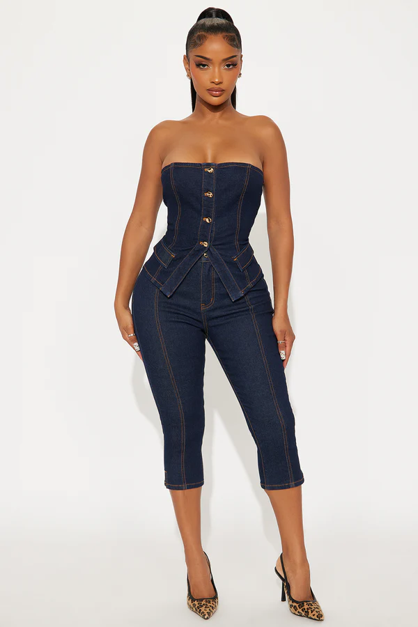Fashion Nova Prepped Denim Capri Set
