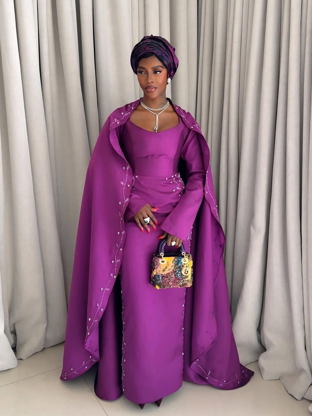 Tiwa Savage celebrates her birthday in a bespoke Toju Foyeh design, blending elegance with personal flair.