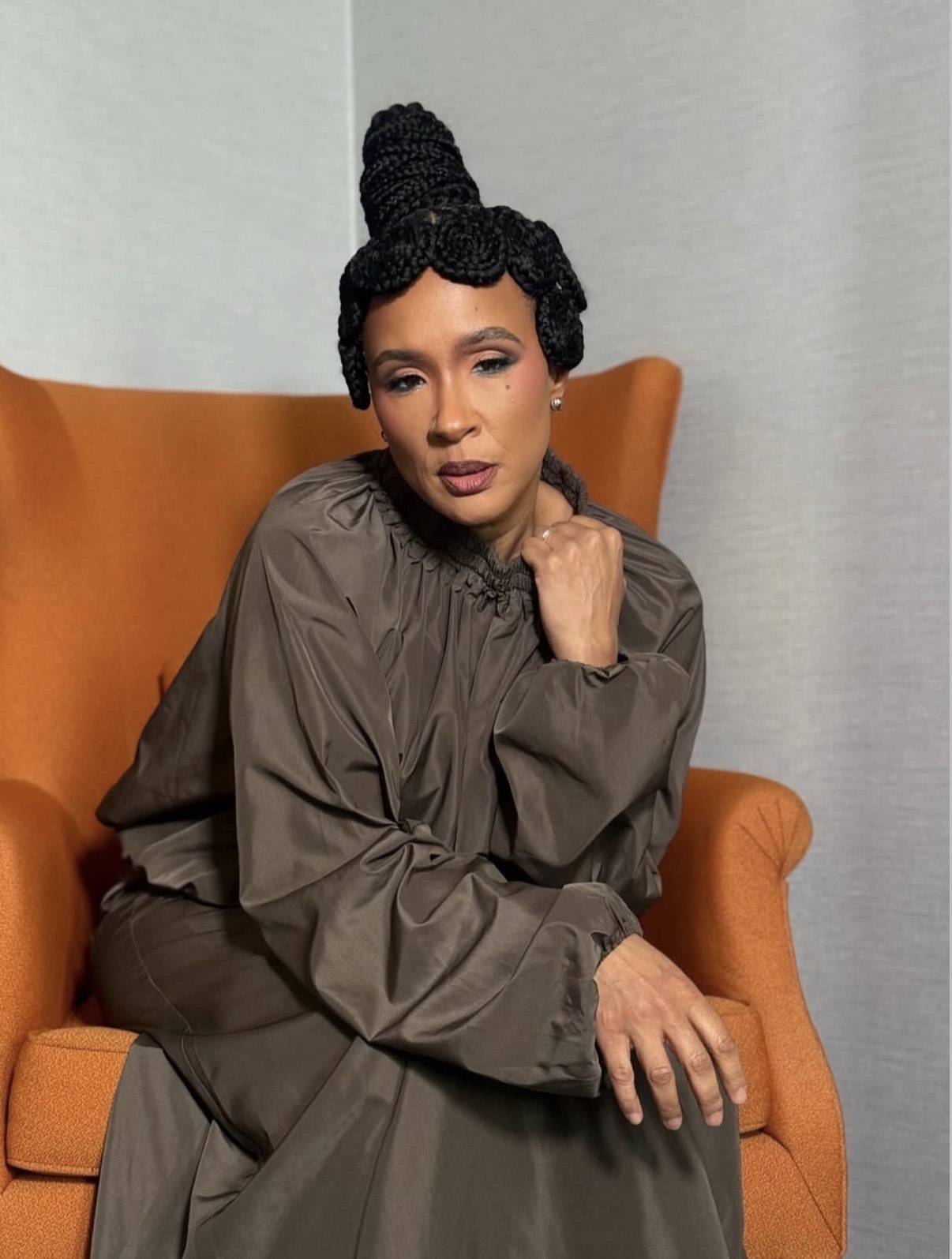 Golda Rosheuvel wearing sculptural braided updo with architectural cornrow design — Fifteen Percent Pledge beauty reference