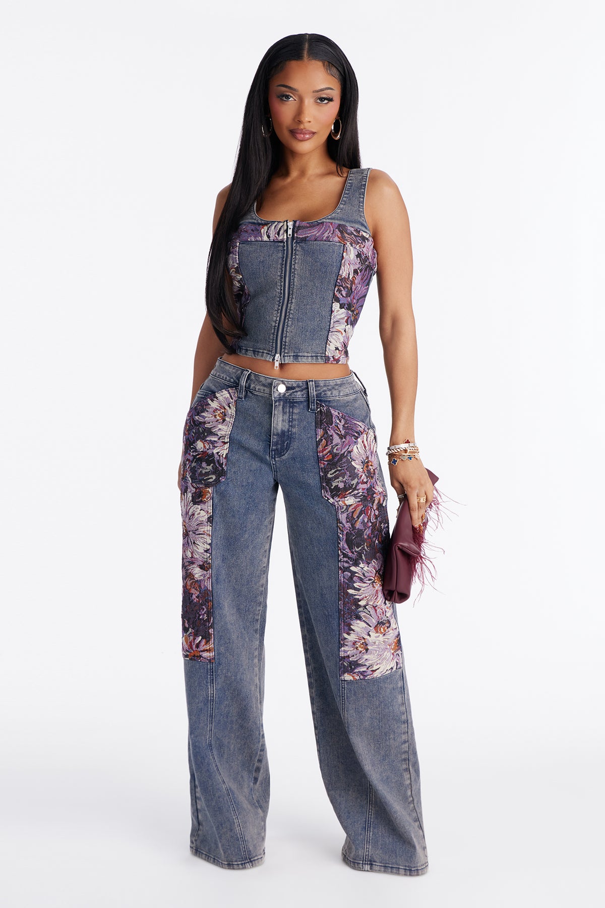 Pemberley floral jacquard denim set— Stylish Fashion Nova denim sets