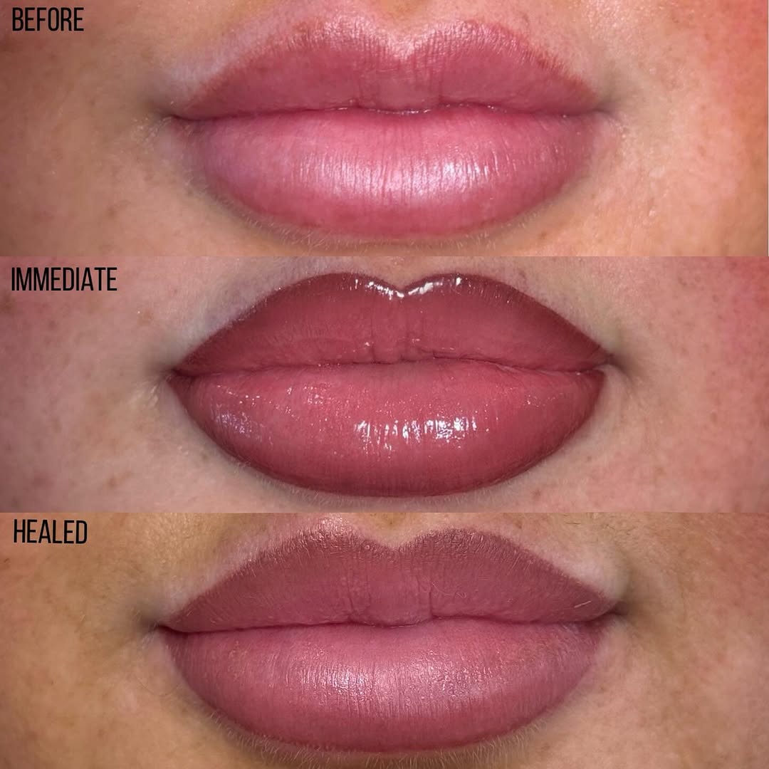 three stages of lip blushing