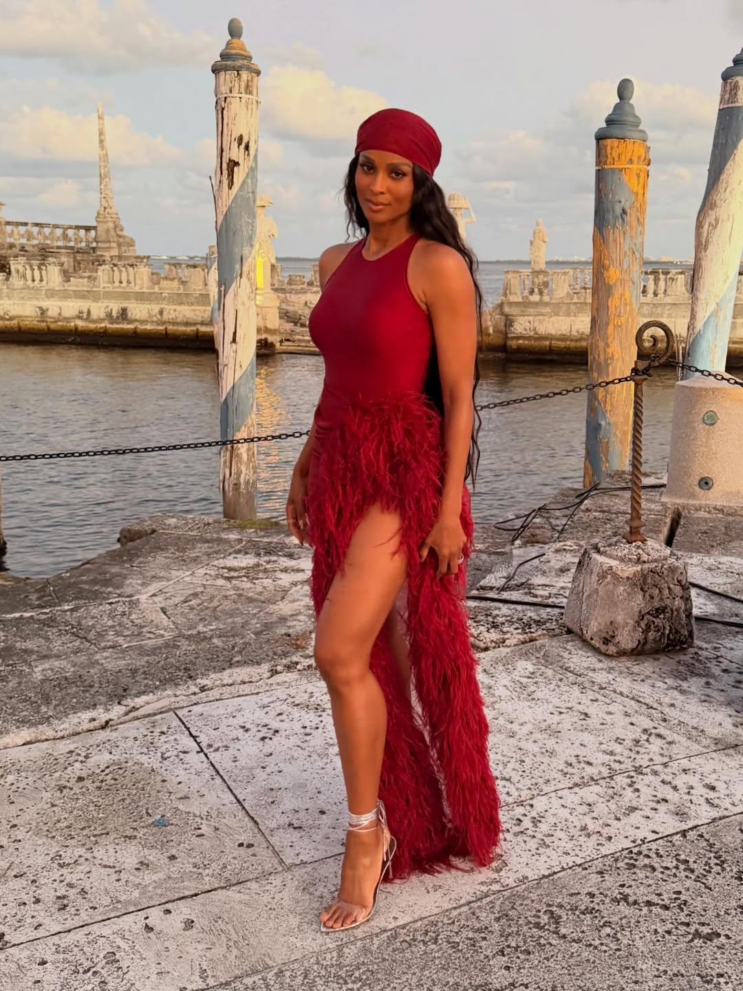 Ciara attending Karol G’s Con Cora Land Gala in an elegant evening look.