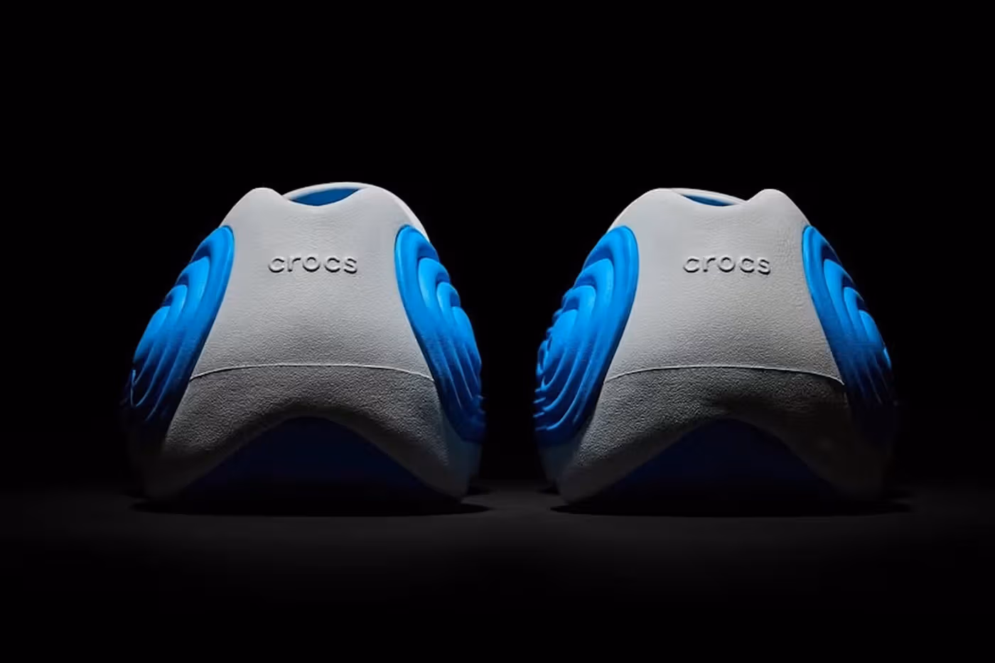 Crocs Ripple Clog “Neon Ocean” blue and white sculptural clog designed by Steven Smith