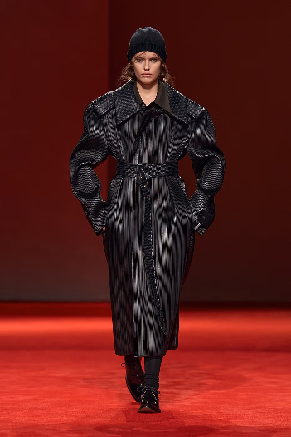 Model walking the Bottega Veneta Fall 2026 runway