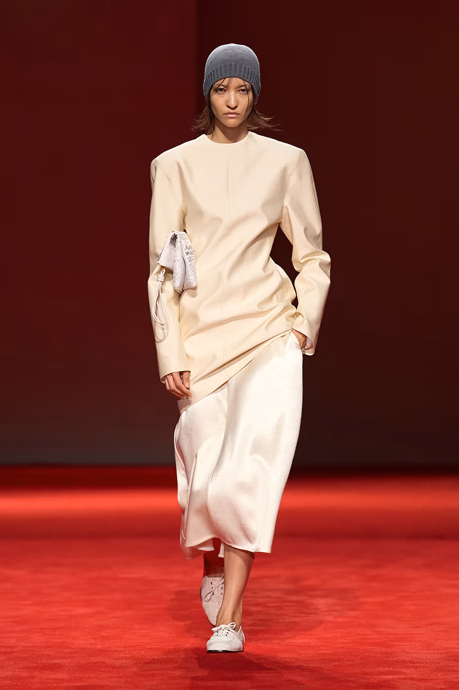 Model walking the Bottega Veneta Fall 2026 runway