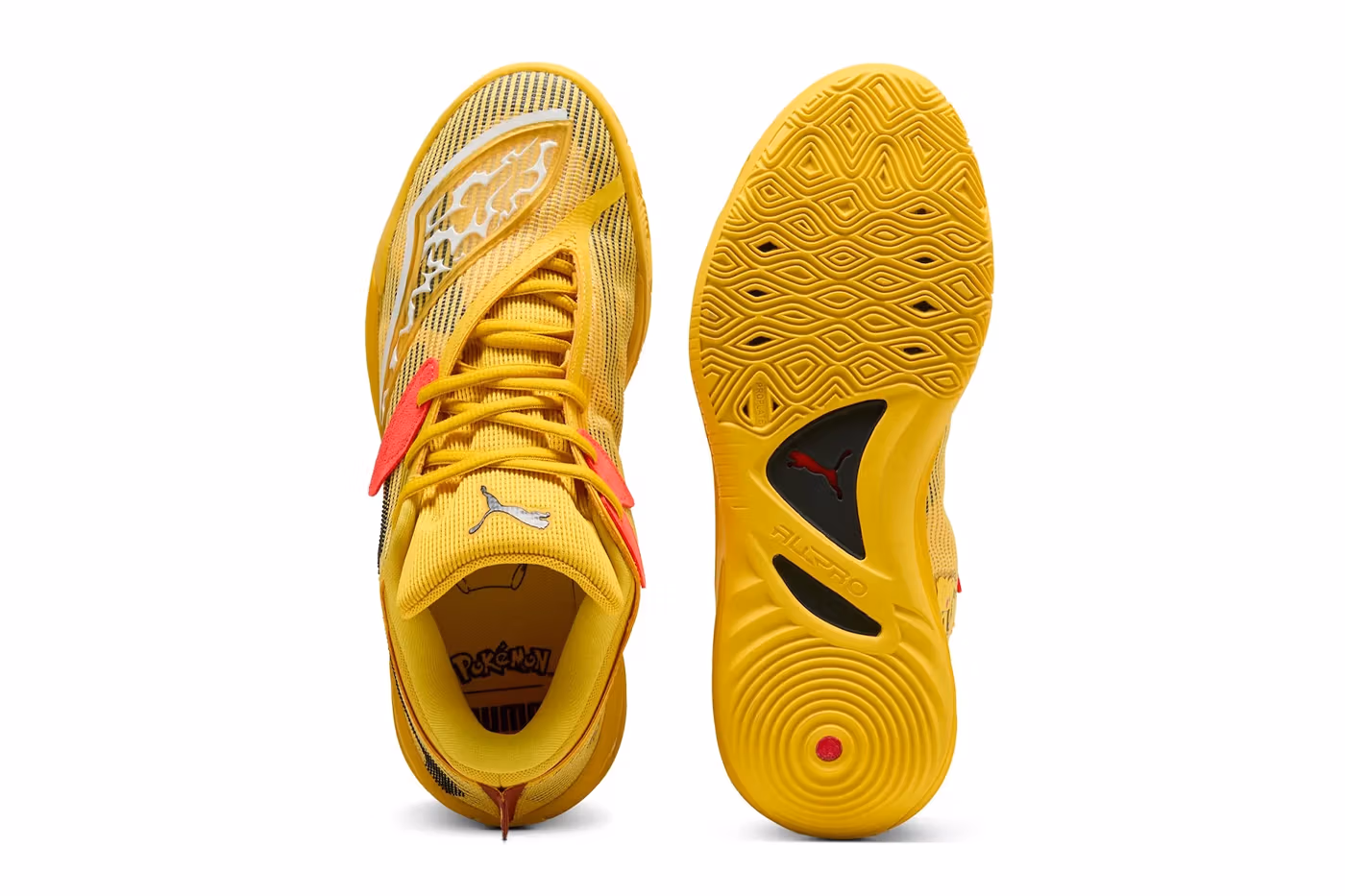 Maroon heel counter detail on Puma Pikachu shoes