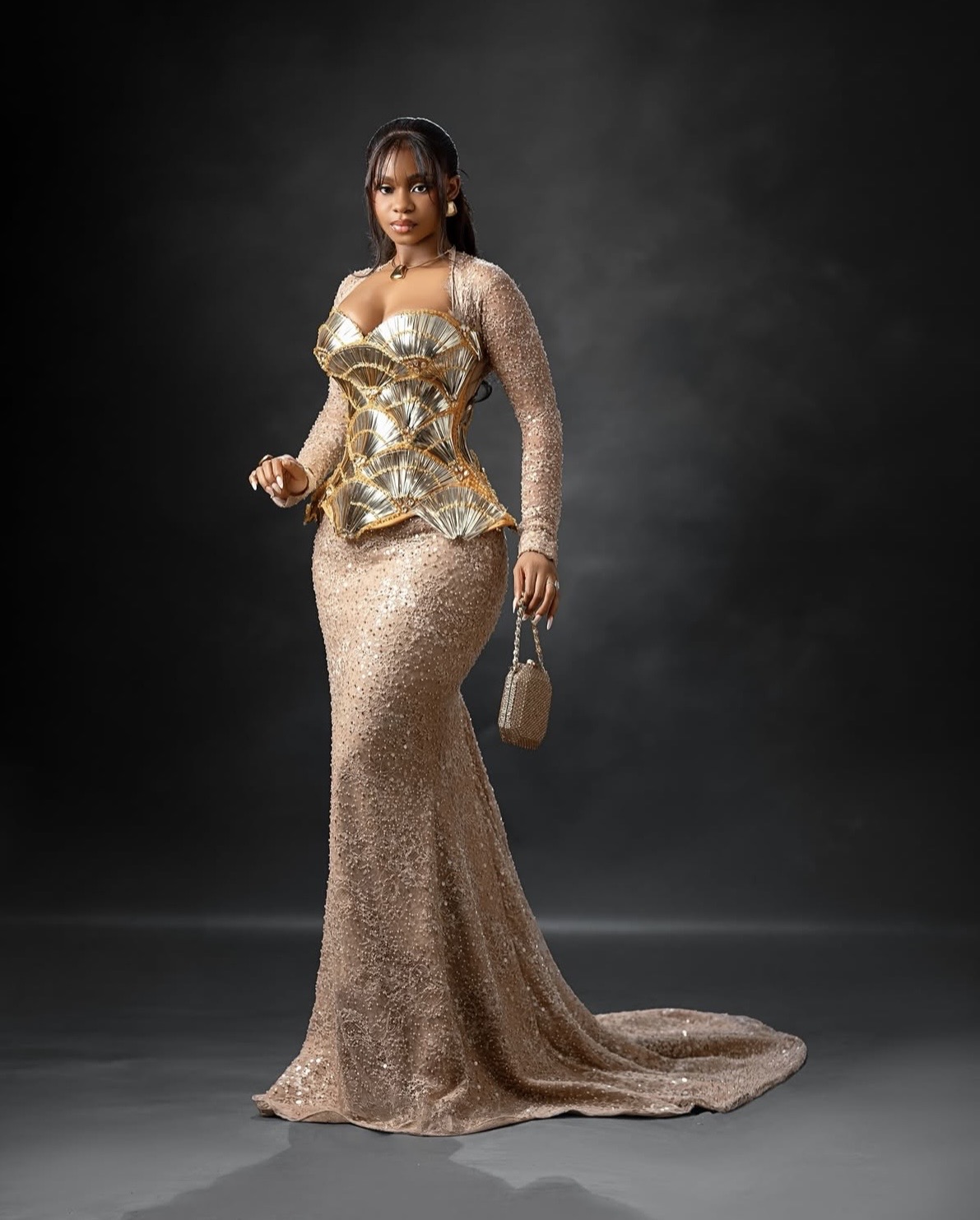 Priscilla Ojo in Gold Corset Dress at Diiadem Amazing 35th Birthday Reflecting Glamorous Fashion Moments