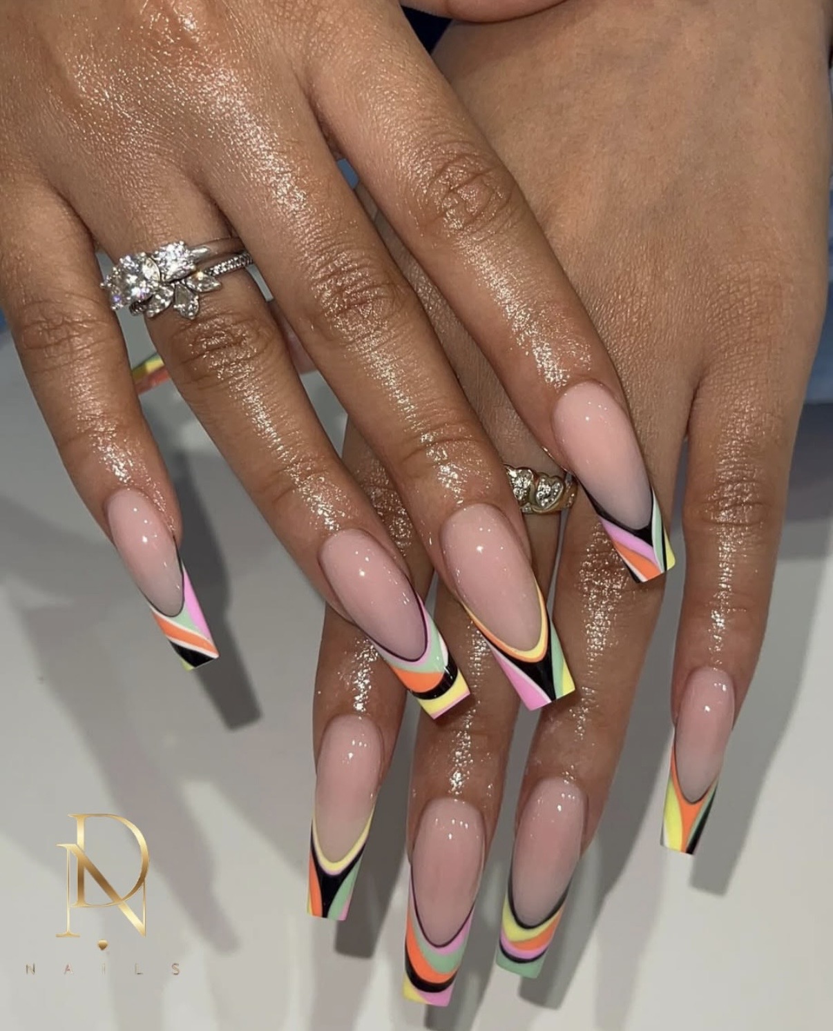 Colored tips French manicure