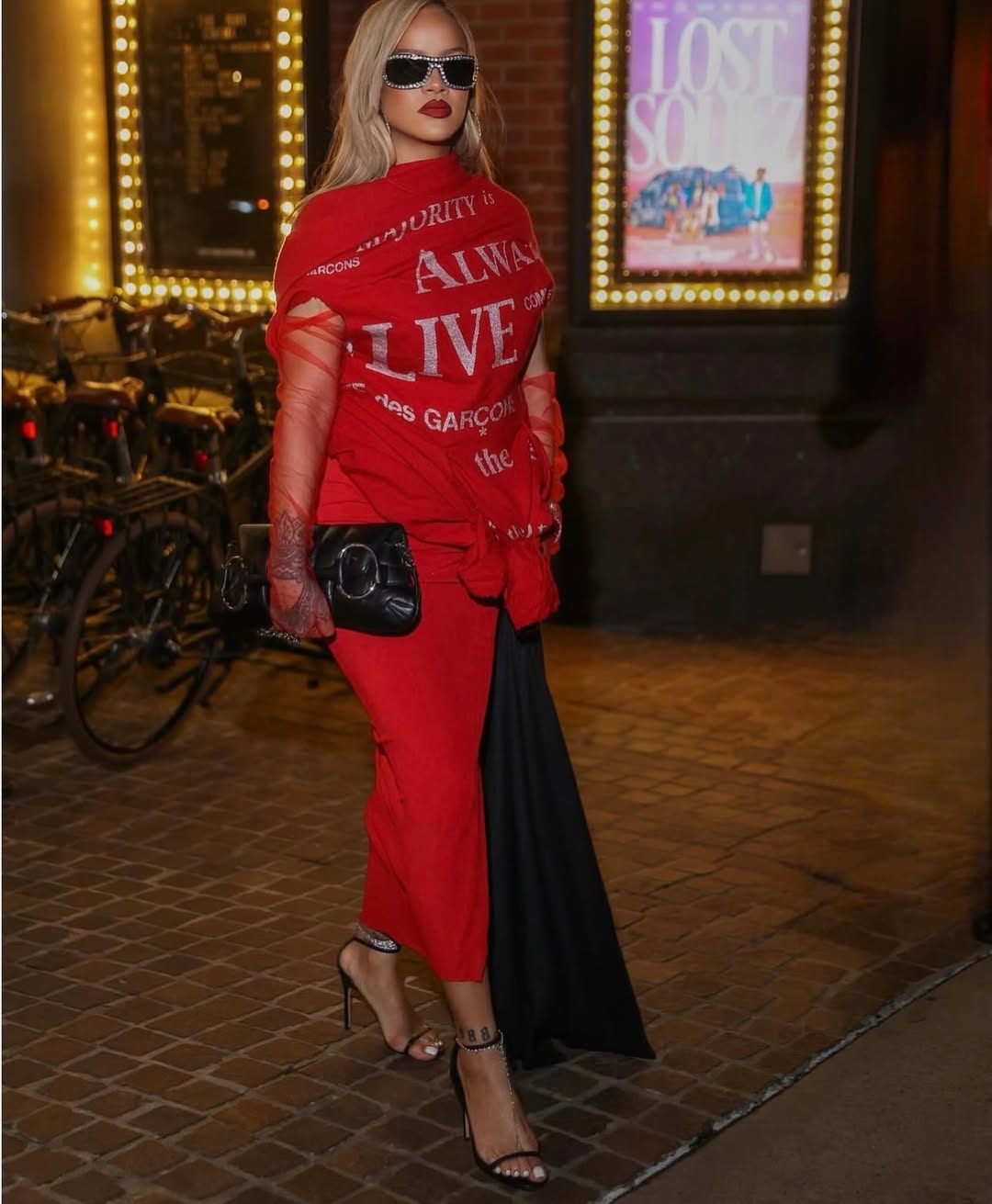 rihanna wearing red outfit