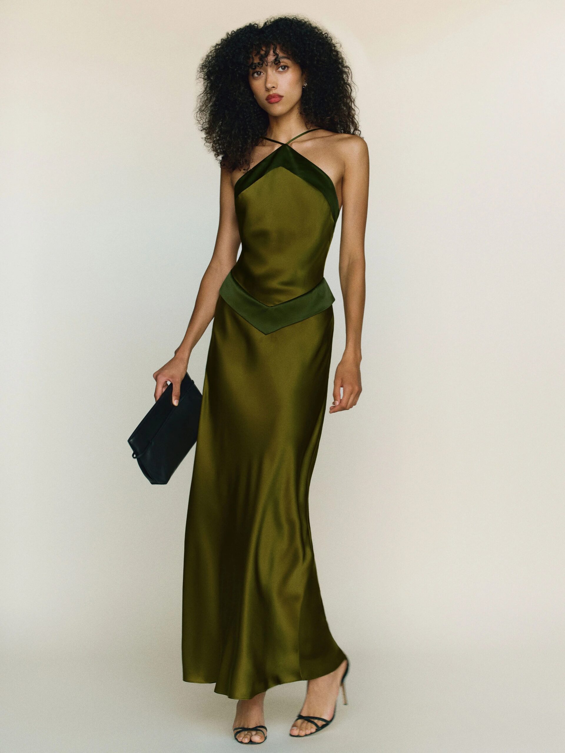 green satin spring formal dress