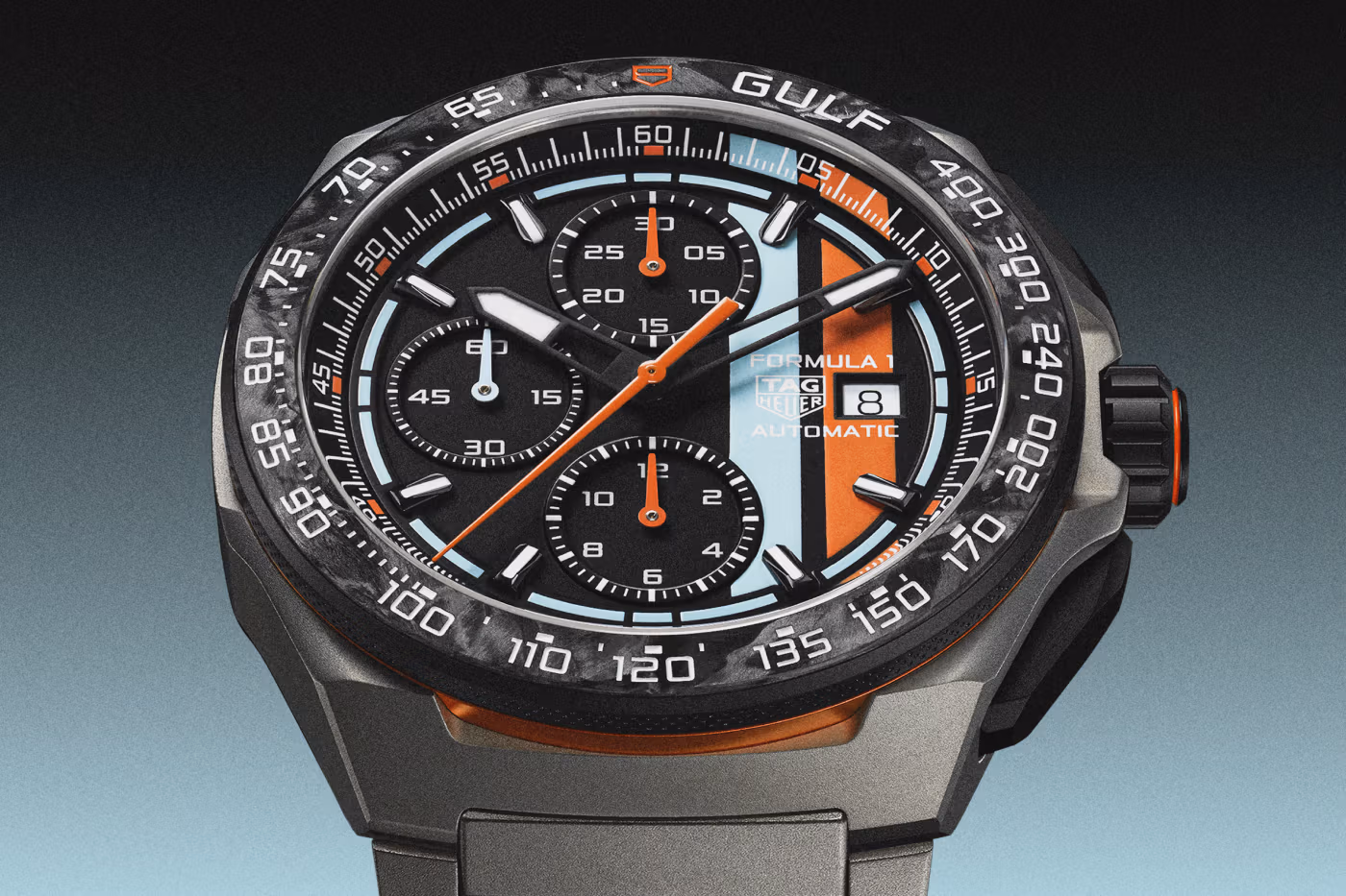 TAG Heuer Gulf Formula 1 Automatic Chronograph blue orange dial titanium case