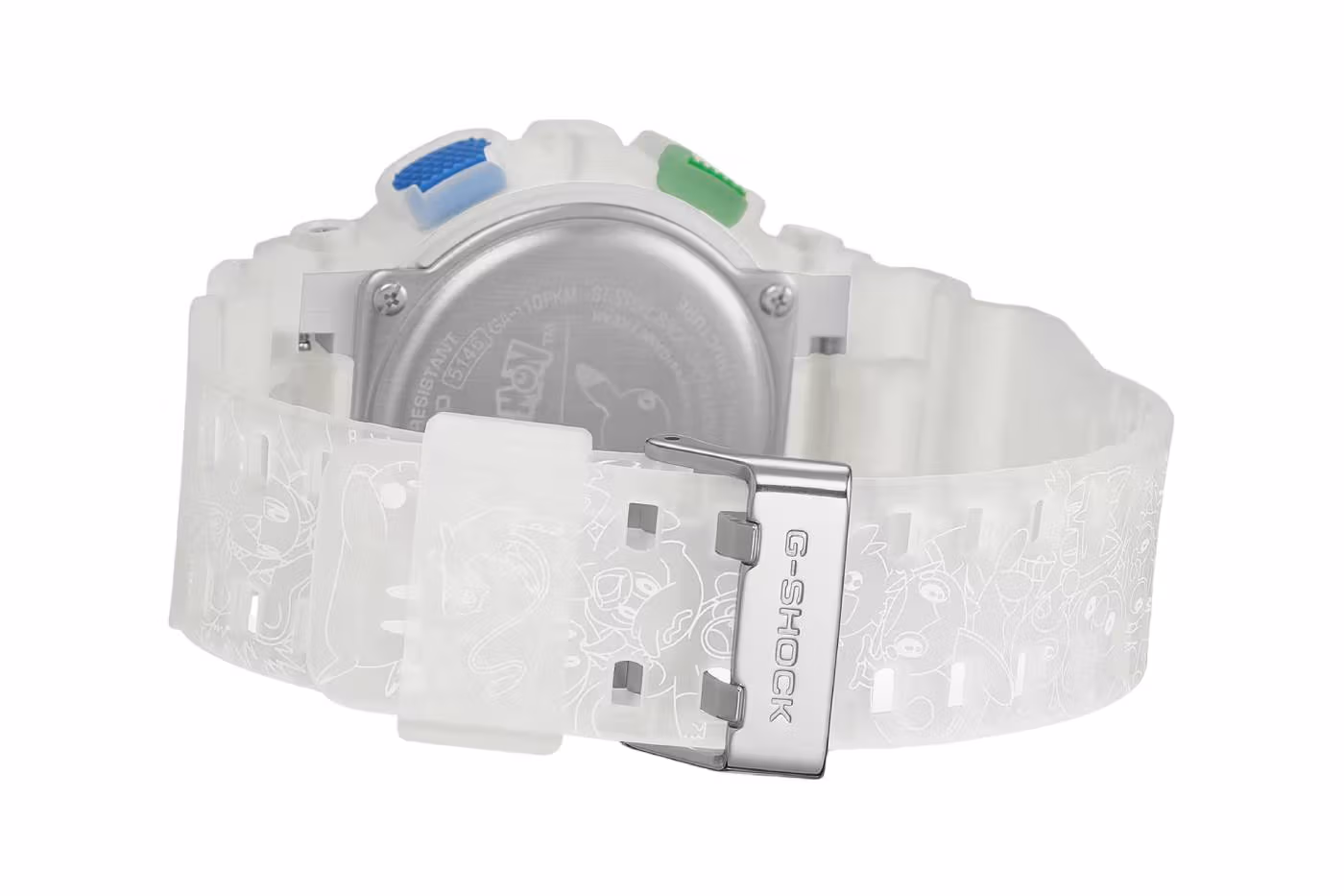 Pokémon G-SHOCK band featuring 29 Pokémon from Kanto to Paldea with Mew on band loop