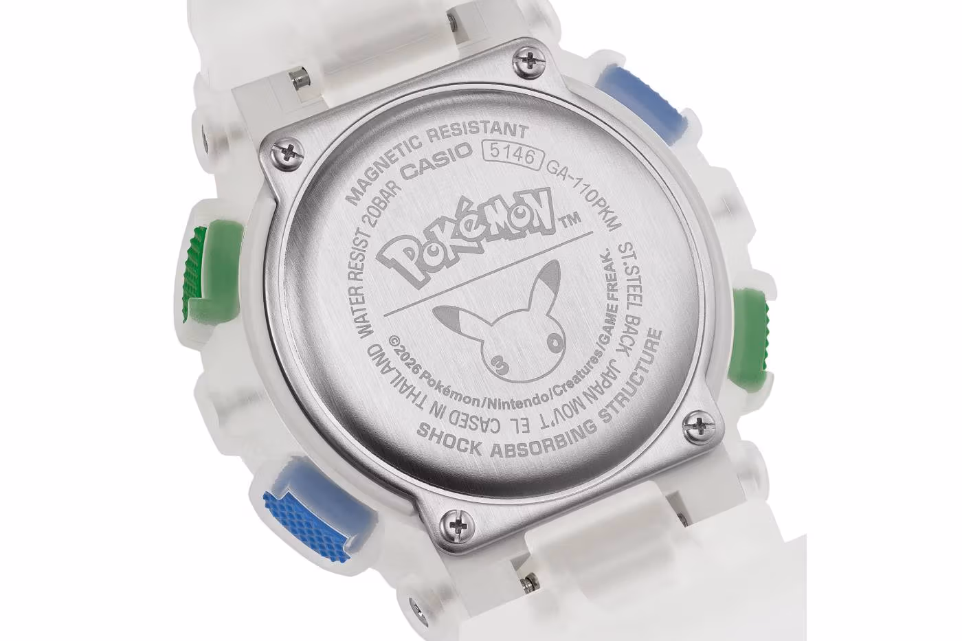 GA-110PKM-7A caseback engraved 30th anniversary Pokémon logo custom design