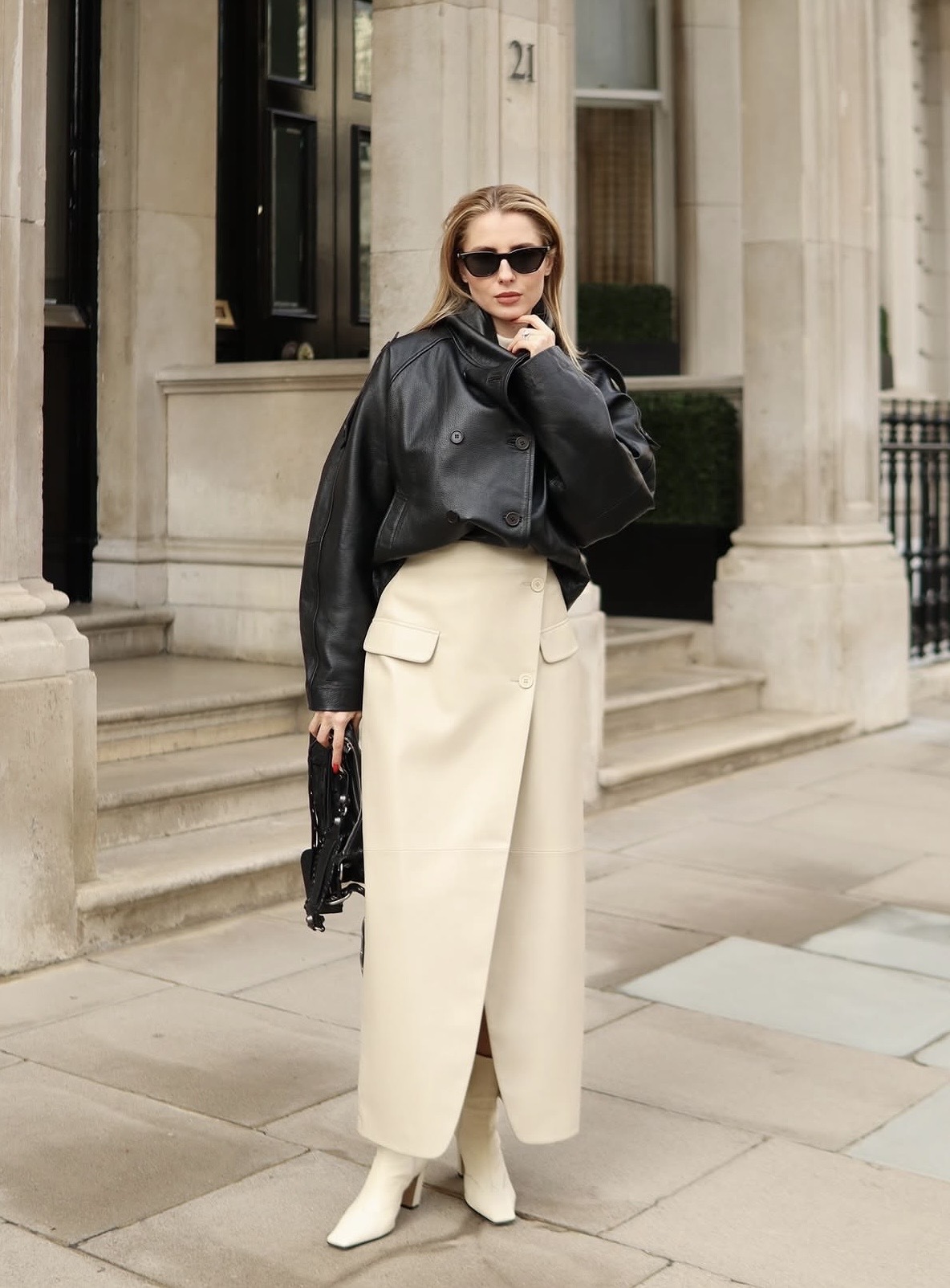 Leather skirt fall outfit