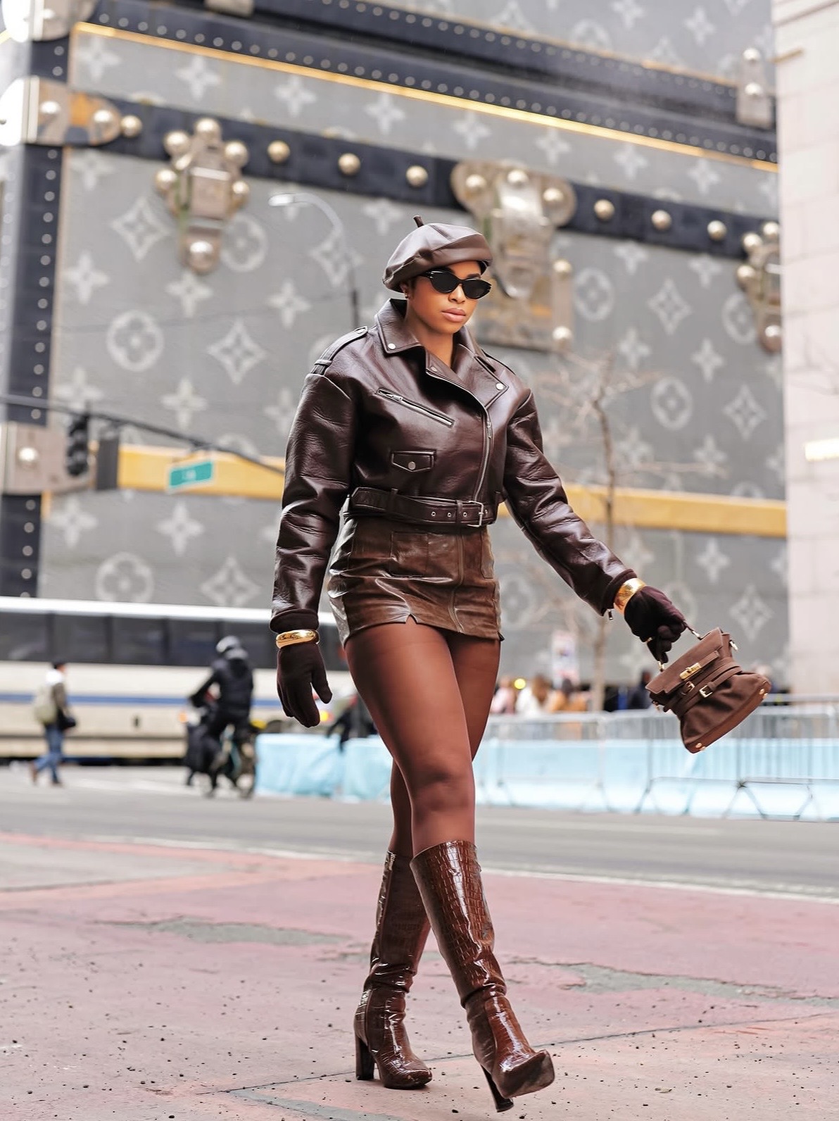 Leather skirt fall outfit