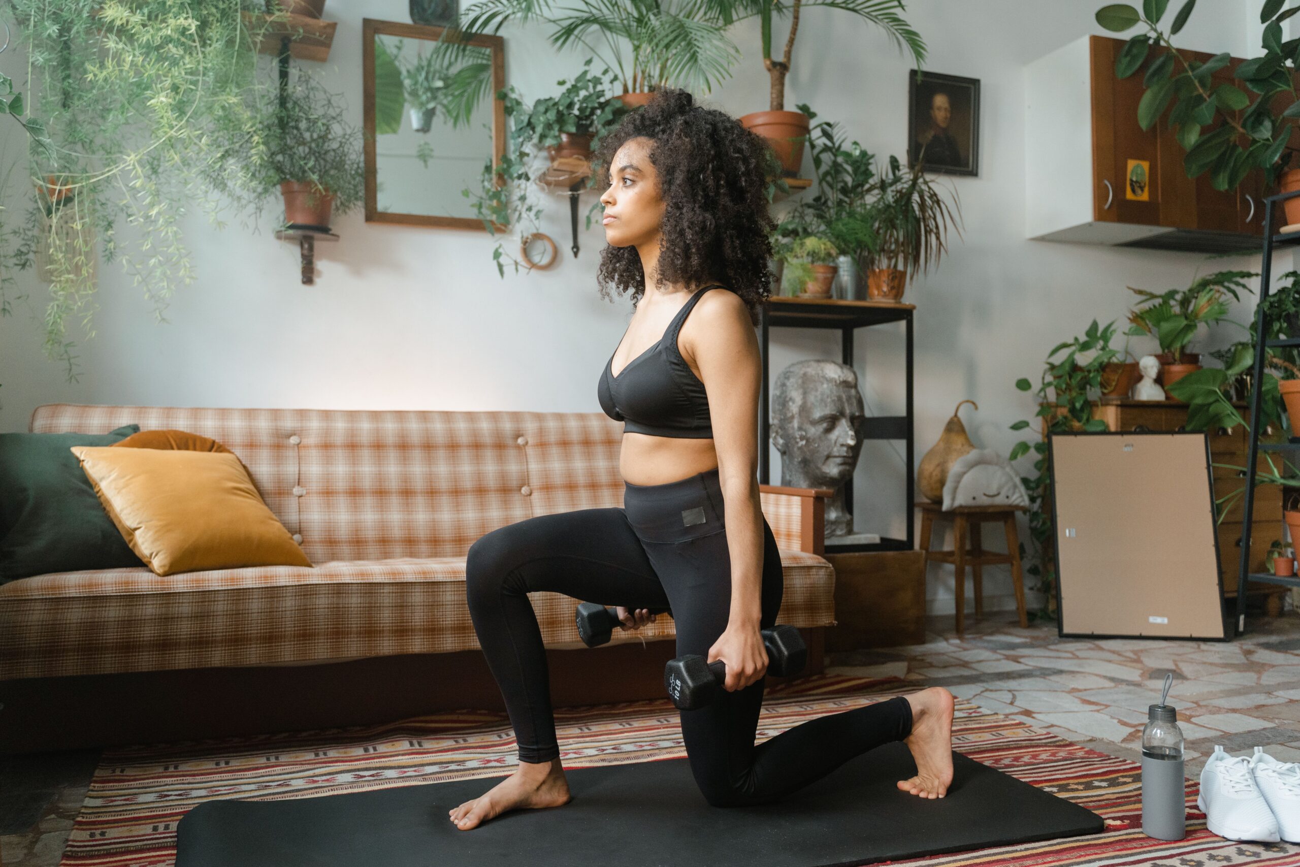 woman exercising at home beat fall slump